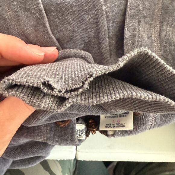 VS PINK Y2K Hoodie Dog Logo Sz Large Full ZIp Gray Velour Gold Sequin LOVE PINK - Picture 7 of 11